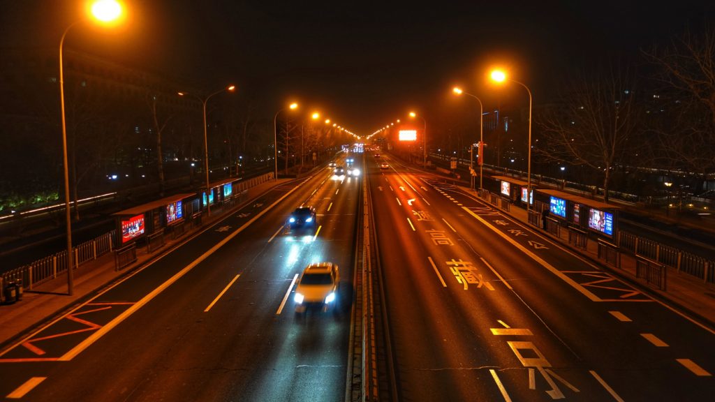 Cars at night, China